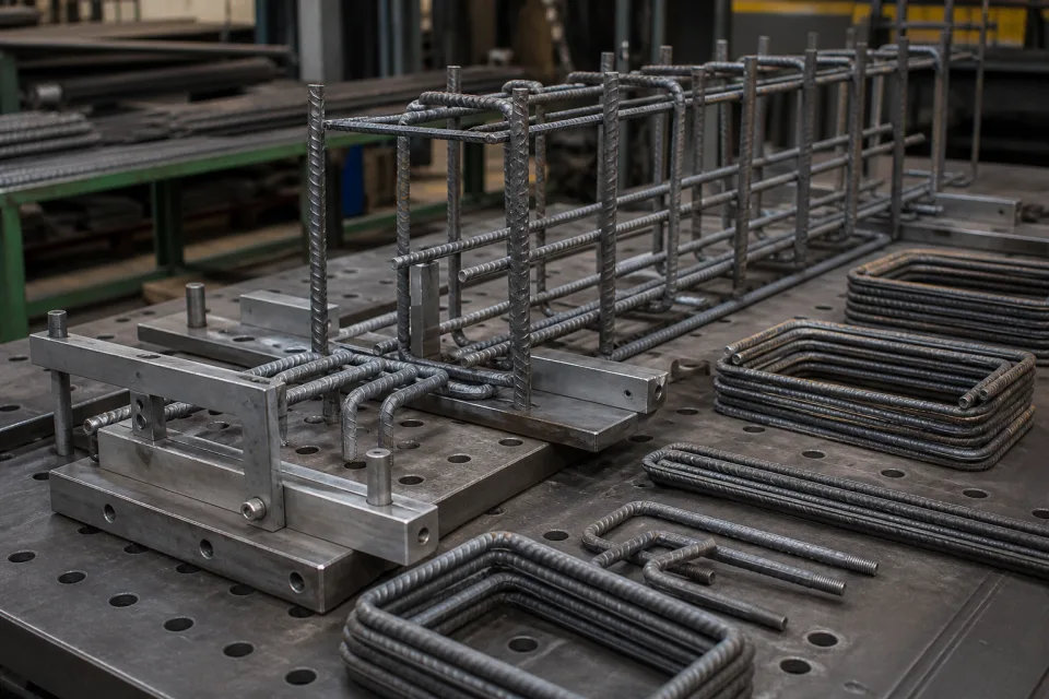 Armado especial de acero de refuerzo preparado sobre mesa de fabricación