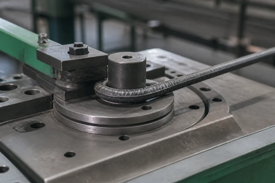 Doblez de varilla corrugada en máquina industrial de habilitado